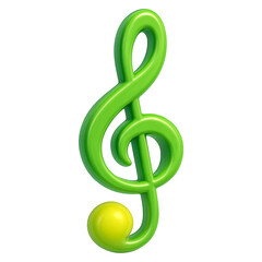 Fototapeta premium Glossy Green 3D Treble Clef Music Note Icon with Yellow Accent Isolated on Transparent Background