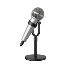 Classic silver dynamic microphone mounted on a black stand for performance or recording