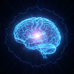 Futuristic AI Brain Hologram with Glowing Neural Network