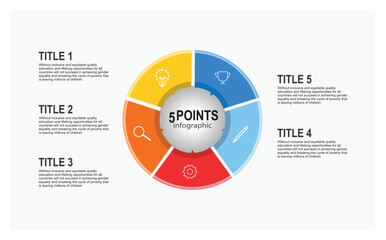 5 Points Infographic. Circular Concept Diagram With Colorful Segments and Center.
