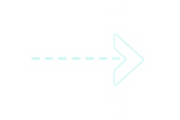 Neon glowing arrow pointer indicating direction, moving right, dashed line path, transparent background