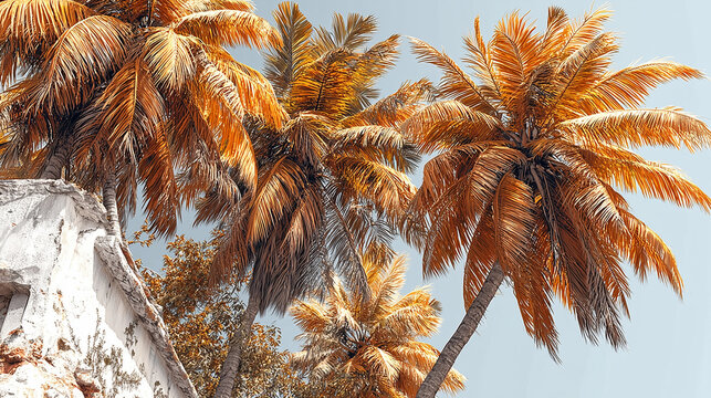 Tropical coconut trees with distinct textures, isolated for a crisp botanical focus. 
