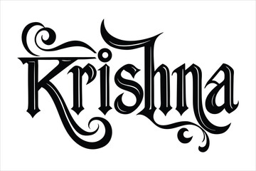Divine Golden Typography of Krishna with Elegant Swirls and Sacred Glow