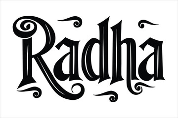 Radiant Golden Typography of Radha with Graceful Swirls and Divine Glow