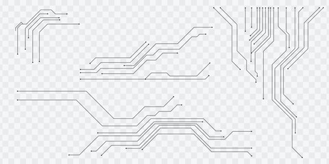 Circuit line set technology elements for PCB and futuristic digital connections.