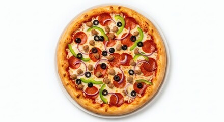 Supreme Pizza Toppings Overhead White Background