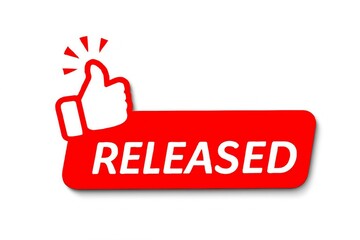 Red button with thumbs up icon and the word released signifying approval completion or launch of a project or product