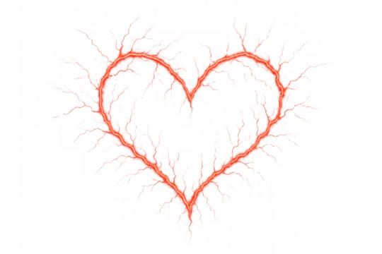 Red heart shaped lightning creating electric love energy graphic with transparent background