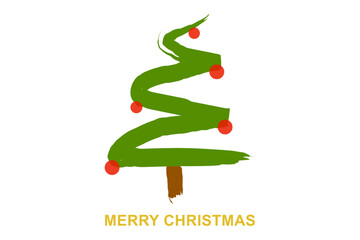 Modern Hand Drawn Christmas Tree Design with Red Baubles and Merry Christmas Message – Festive Holiday Illustration for Seasonal Greeting Cards