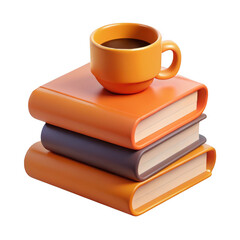 Naklejka premium 3d stack of books with coffee cup isolated on transparent background