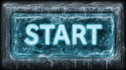 Glowing Ice Button With the Word Start, Showcasing a Frozen Texture in a Digital Art Style