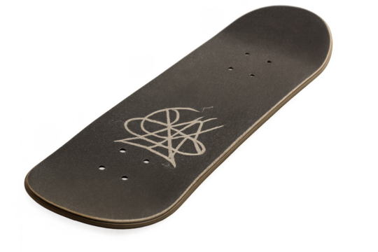 Skateboard deck with graphic design on griptape - Powered by Adobe