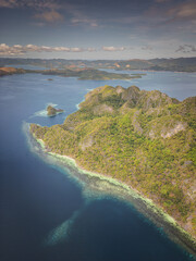 Coron, Palawan, Philippines, aerial view of beautiful lagoons and limestone cliffs.