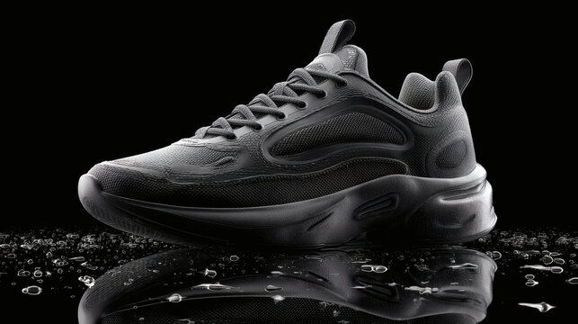  Modern Black Nike Air Max Sneaker with a Reflective Surface