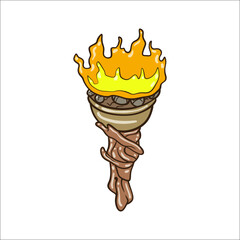 old wooden torch with burning fire