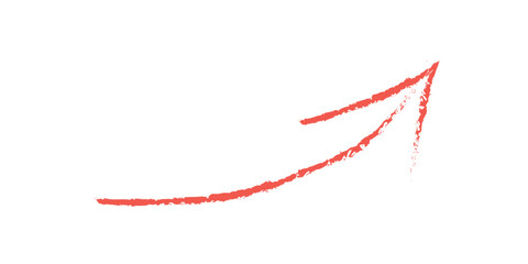 A red arrow marker is isolated on a transparent background, The arrow sign is drawn by hand with a marker, Marked arrow isolated on the background.
