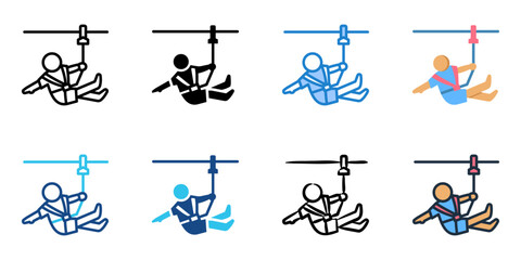 Zip lining icon set multiple style collection 

