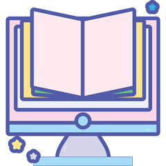 Illustration Of An Open Book On A Computer Screen With Stars And A Transparent Background Representing Digital Learning And Online Education