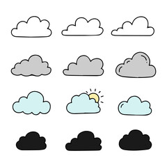 Cute Cloud Icon Set in Different Weather and Sky Color Variations