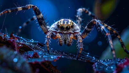 Macro shot of a jumping spider with intricate details and vibrant colors.