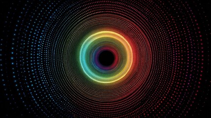 A colorful, abstract circular pattern with a central hole, featuring a rainbow gradient of colors.