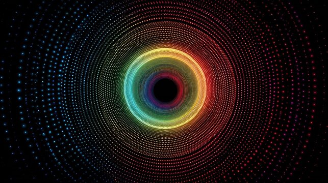 A colorful, abstract circular pattern with a central hole, featuring a rainbow gradient of colors.