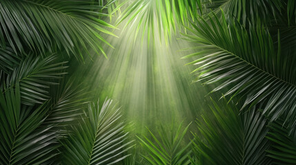 Obraz premium Gentle light passing through palm leaves creates calm tropical atmosphere