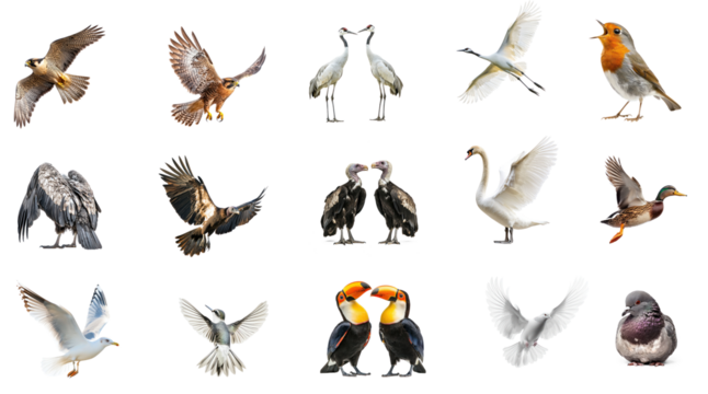 Collection of Falcon circling A falcon circles high in the sky, scanning the ground for prey. full length isolate on transparent background