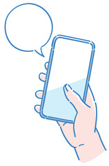 スマートフォンを持つ手。ベクターイラスト素材。