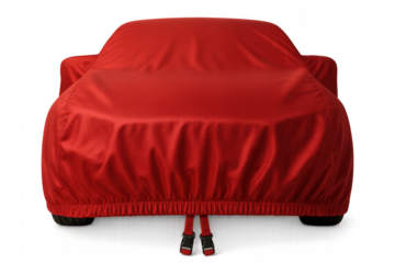 New automobile unveiling event presenting a red car cover