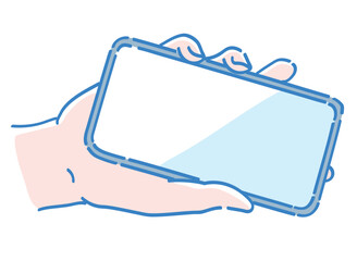 スマートフォンを持つ手。ベクターイラスト素材。
