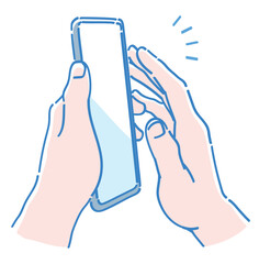 スマートフォンを持つ手。ベクターイラスト素材。