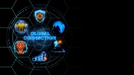 global connection neon text .internet and networking concept, cube glow with and holographic futuristic technology matrix global security with digital spot light and stretch background 4k video. - Powered by Adobe