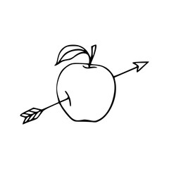 apple hit by arrow line art illustration