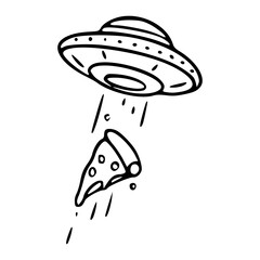 funny alien food theft: flying saucer stealing pizza outline