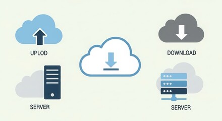 Cloud computing and data storage solutions visualizing upload download server database and cloud services connectivity illustration