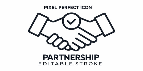 Handshake icon symbolizing partnership agreement and successful collaboration with a checkmark