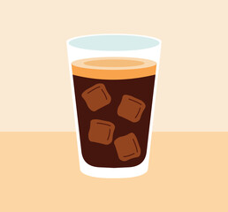 Flat vector illustration of Vietnamese iced coffee in a glass with ice cubes and condensed milk, simple minimalist design, refreshing cold beverage perfect for summer and coffee lovers.