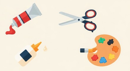 Art supplies for creativity unleashed a vibrant palette scissors and paint tube inspire artistic expression and crafting fun illustration