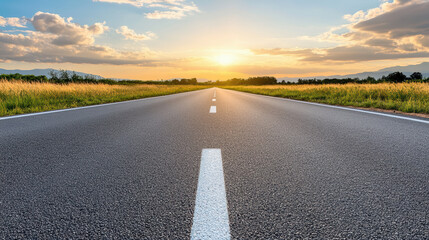 Naklejka premium Open road stretching to horizon under sunlight, inviting journey filled with possibilities