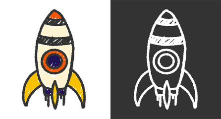 Hand drawn crayon style colorful space rocket ship illustration, perfect for kids designs, posters, stickers, and creative digital artwork