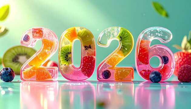 Fresh Fruit Numbers 2026 Healthy Lifestyle Concept.