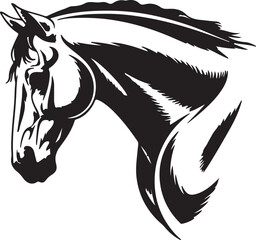Black and white horse silhouette vector with clean outlines and minimal design, perfect for logos, prints, posters, and creative graphic projects.