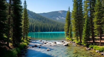Discover stunning turquoise lake and serene forest views for your next outdoor adventure campaign today