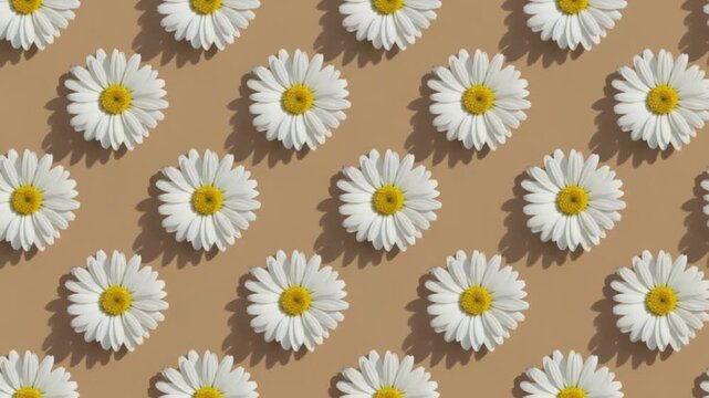Daisies with yellow centers arranged in a repeating pattern on a tan colored background image floral patterns backgrounds video