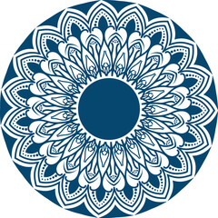 Elegant Blue and White Round Mandala Ornament Vector Illustration with Intricate Floral Motif