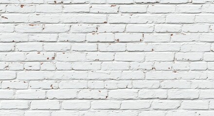A white brick wall with visible mortar lines and paint chipping revealing the brick beneath