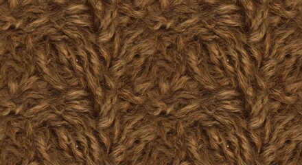 Closeup of brown densely textured and intricately intertwined fibers resembling yarn or a thick tangled textile