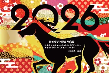 Fotobehang Beren 午　年賀状　干支　背景  © J BOY