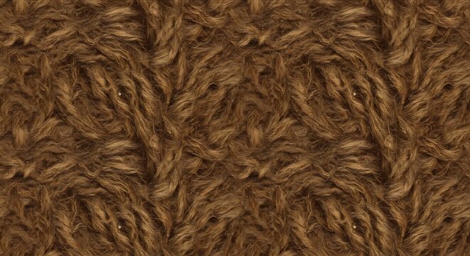 Closeup of brown densely textured and intricately intertwined fibers resembling yarn or a thick tangled textile